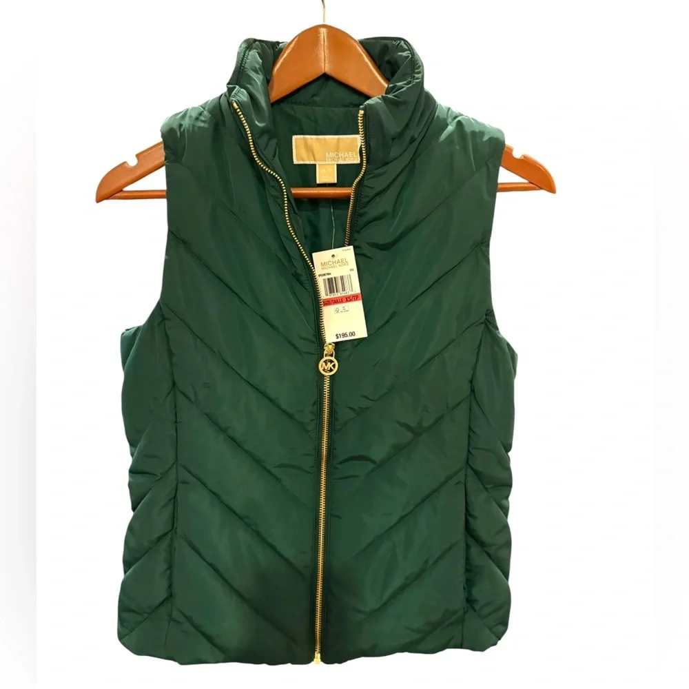 MICHAEL Michael Kors NWT Green Chevron Ski Vest in Sz XS - Picture 2 of 9